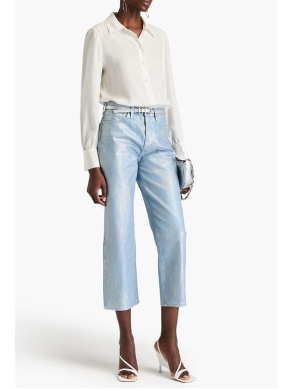 FRAME Le Jane Crop Hologram Iridescent Metallic Jeans Size 29 NWOT